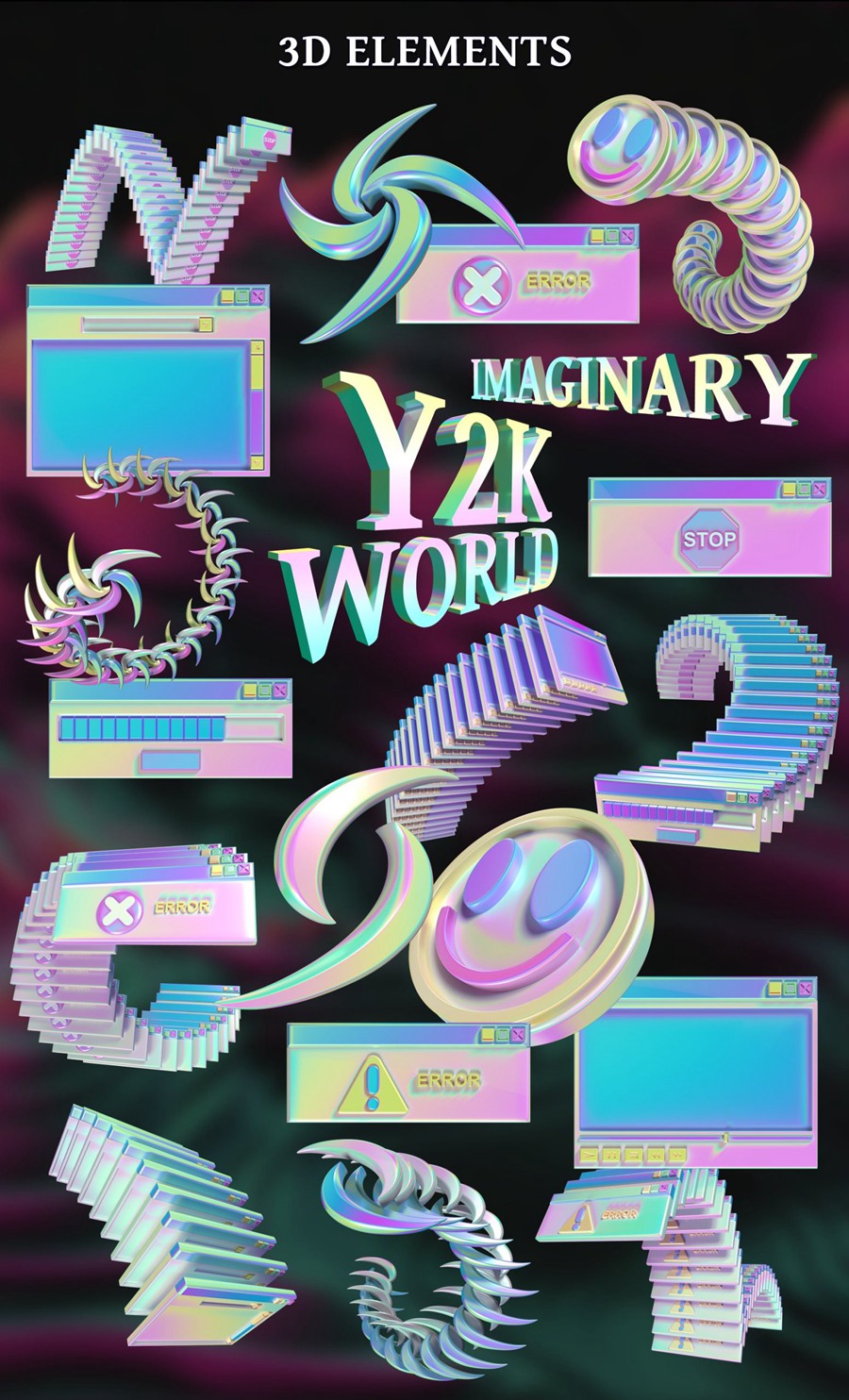 复古潮流全息Y2K风格人物雕像芭比娃娃汽车电脑手机音乐服装拼贴艺术传单海报广告3D套件 Imaginary Y2K world – Collage Kit 2 , 第8张
