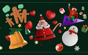 AE模板：6个圣诞节图标元素3D动画 3D Christmas Social Icons Pack