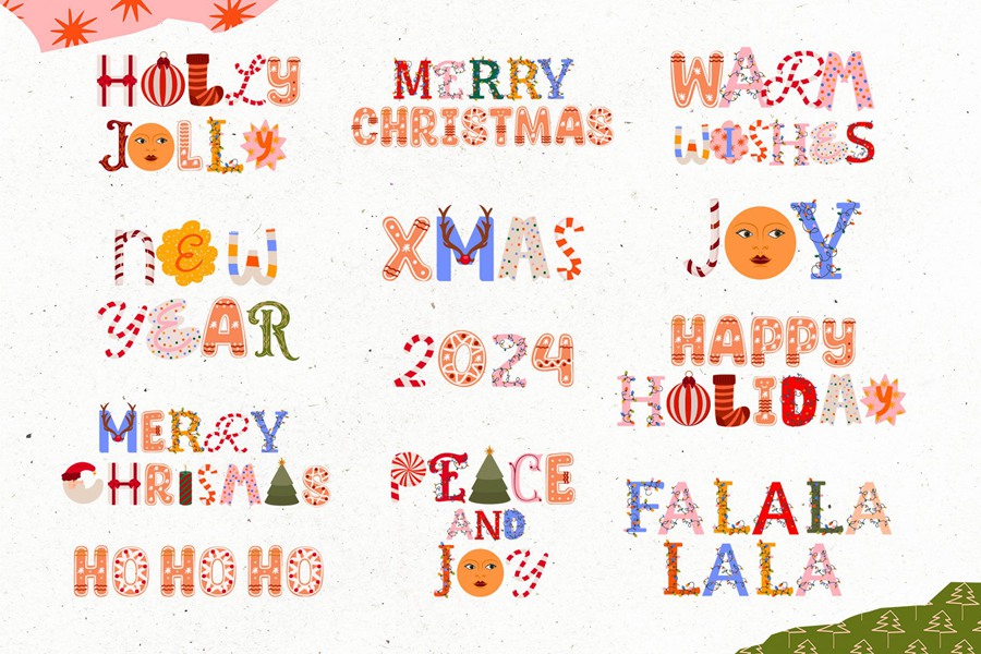 手绘涂鸦圣诞字母和数字贺卡照片拼贴艺术背景纹理海报元素合集 Christmas Creator Pack , 第5张