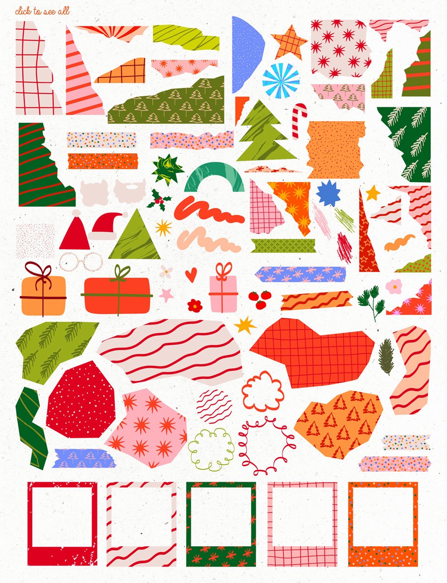 手绘涂鸦圣诞字母和数字贺卡照片拼贴艺术背景纹理海报元素合集 Christmas Creator Pack , 第10张