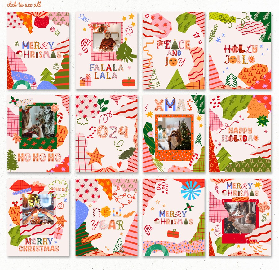 手绘涂鸦圣诞字母和数字贺卡照片拼贴艺术背景纹理海报元素合集 Christmas Creator Pack , 第12张