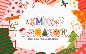 手绘涂鸦圣诞字母和数字贺卡照片拼贴艺术背景纹理海报元素合集 Christmas Creator Pack