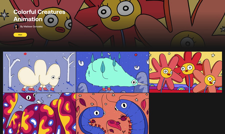 Artlist – 5个卡通色彩缤纷美学艺术插图动画视频素材 Colorful Creatures Animation 影视音频 第2张