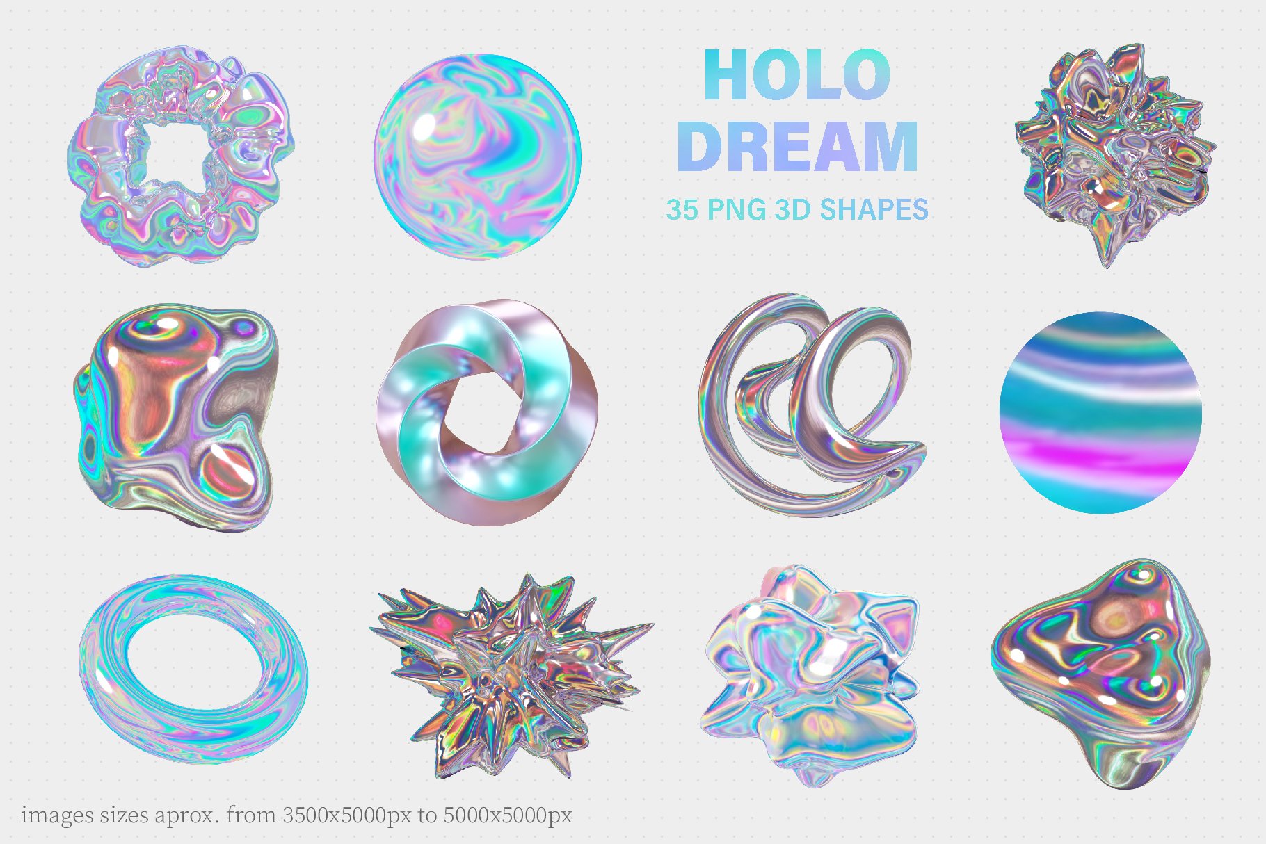 35款全息迷幻酸性虹彩3D形状抽象艺术PNG设计图形 Holo Iridescence 3D Shapes graphics 图片素材 第8张