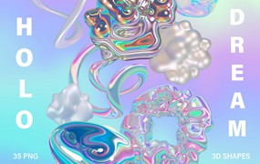 35款全息迷幻酸性虹彩3D形状抽象艺术PNG设计图形 Holo Iridescence 3D Shapes graphics