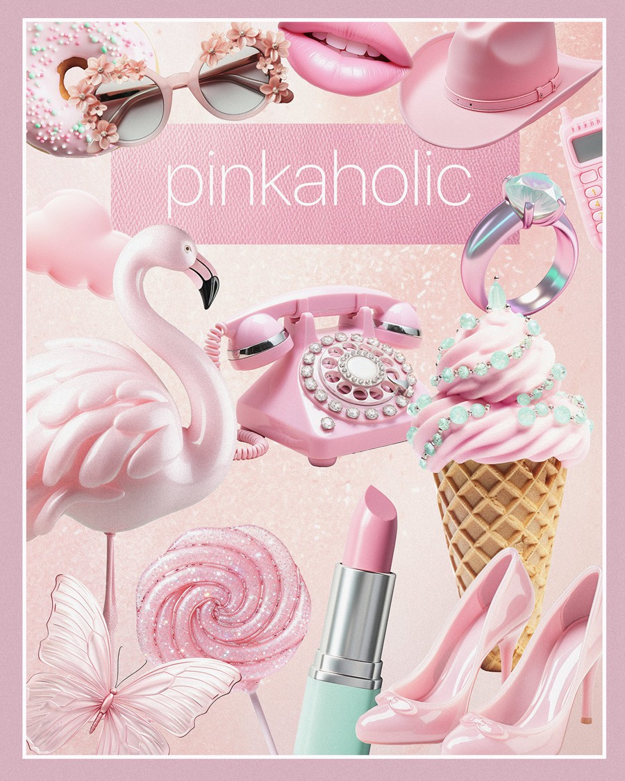 芭比乐园粉色梦幻拼贴艺术海报设计卡片包装品牌图形和背景纹理拼贴包 BARBIELAND pink graphic collage pack 图片素材 第4张
