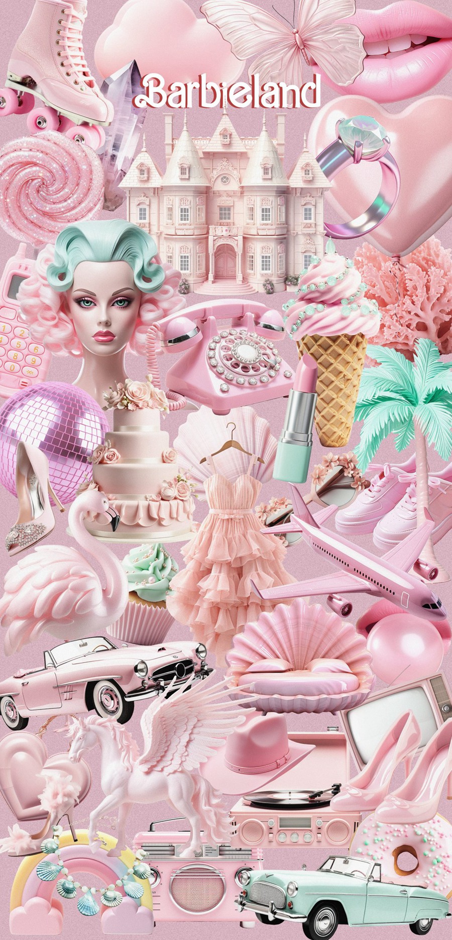 芭比乐园粉色梦幻拼贴艺术海报设计卡片包装品牌图形和背景纹理拼贴包 BARBIELAND pink graphic collage pack 图片素材 第5张