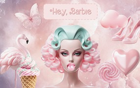 芭比乐园粉色梦幻拼贴艺术海报设计卡片包装品牌图形和背景纹理拼贴包 BARBIELAND pink graphic collage pack