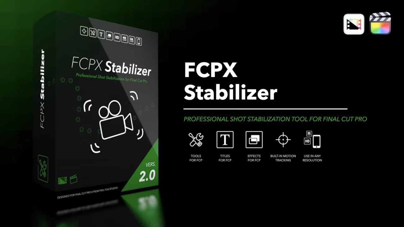 FCPX插件：视频焦点稳定器自动跟踪稳定防抖插件 Pixel Film Studios – FCPX Stabilizer 2.0 插件预设 第1张