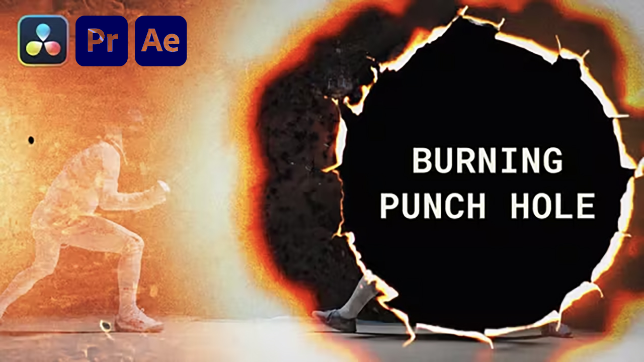 PR/AE/达芬奇模板：纸张燃烧火焰转场过渡3合1模板 Burning Punch Hole Transitions , 第1张