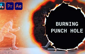 PR/AE/达芬奇模板：纸张燃烧火焰转场过渡3合1模板 Burning Punch Hole Transitions
