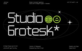 Studio Grotesk – Modern Typeface 赛博未来感现代无衬线时尚平面设计贴纸字体