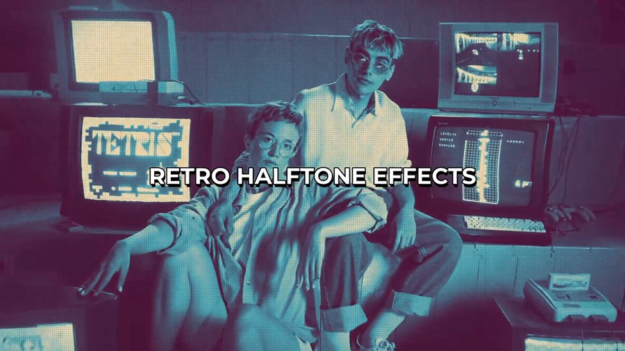 20个半色调复古闪烁、波纹、污垢、划痕和渐晕VHS 效果达芬奇模板插件 Halftone Retro VHS Effects , 第2张