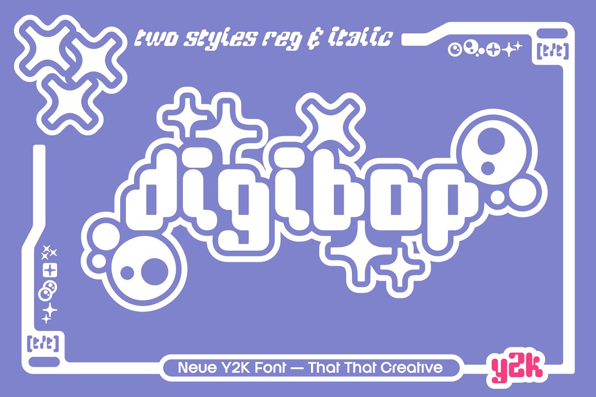 That That Creative 千禧年复古Y2K风格乌托邦超现实主义海报杂志标题英文字体包 Y2K font DigiBop Duo 设计素材 第2张
