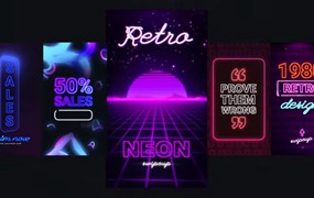 Neon Instagram Stories 5个复古霓虹动画FCPX模板
