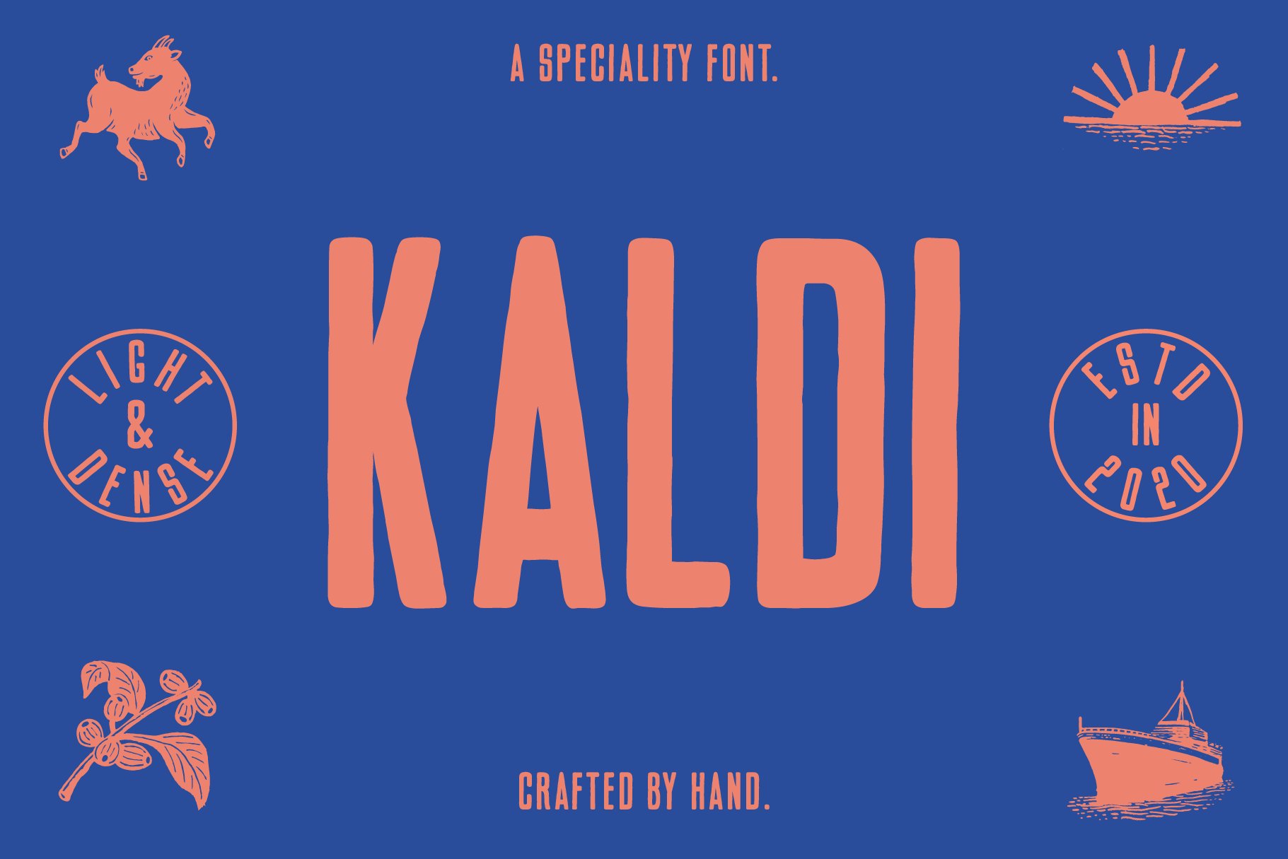 Kaldi Font Family 一种高大浓缩复古产品包装 海报设计 贴纸字体 , 第1张