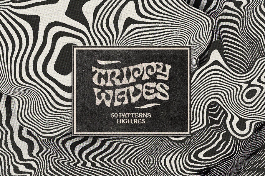 Trippy Waves Patterns 50种怀旧复古迷幻波浪波纹形状 拼贴艺术、海报、包装设计图案 JPG PNG AI , 第1张