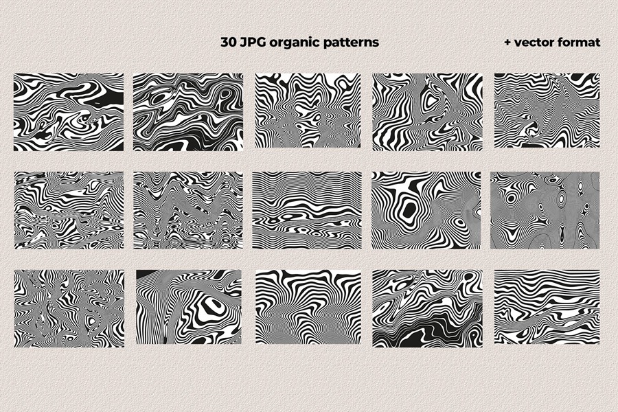 Trippy Waves Patterns 50种怀旧复古迷幻波浪波纹形状 拼贴艺术、海报、包装设计图案 JPG PNG AI , 第16张