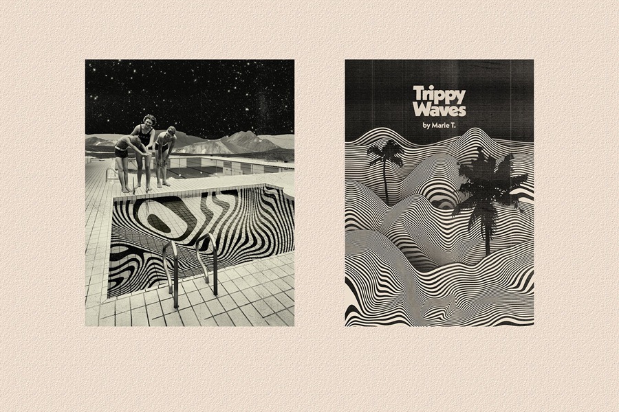 Trippy Waves Patterns 50种怀旧复古迷幻波浪波纹形状 拼贴艺术、海报、包装设计图案 JPG PNG AI , 第15张
