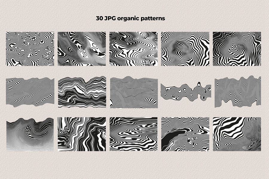 Trippy Waves Patterns 50种怀旧复古迷幻波浪波纹形状 拼贴艺术、海报、包装设计图案 JPG PNG AI , 第17张