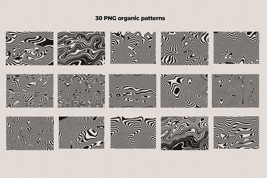 Trippy Waves Patterns 50种怀旧复古迷幻波浪波纹形状 拼贴艺术、海报、包装设计图案 JPG PNG AI , 第18张