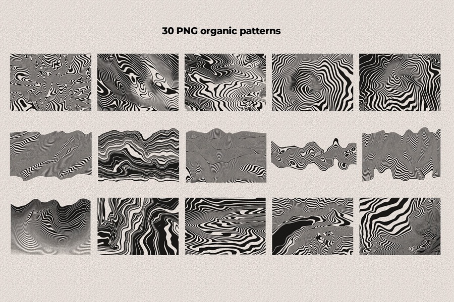 Trippy Waves Patterns 50种怀旧复古迷幻波浪波纹形状 拼贴艺术、海报、包装设计图案 JPG PNG AI , 第19张