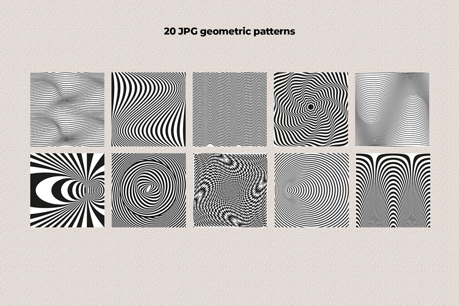 Trippy Waves Patterns 50种怀旧复古迷幻波浪波纹形状 拼贴艺术、海报、包装设计图案 JPG PNG AI , 第21张