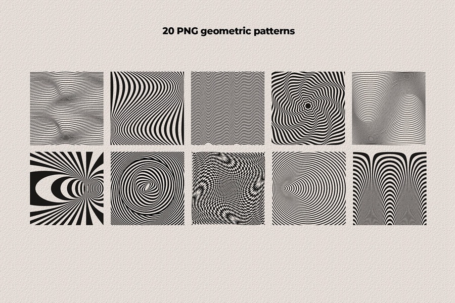 Trippy Waves Patterns 50种怀旧复古迷幻波浪波纹形状 拼贴艺术、海报、包装设计图案 JPG PNG AI , 第23张
