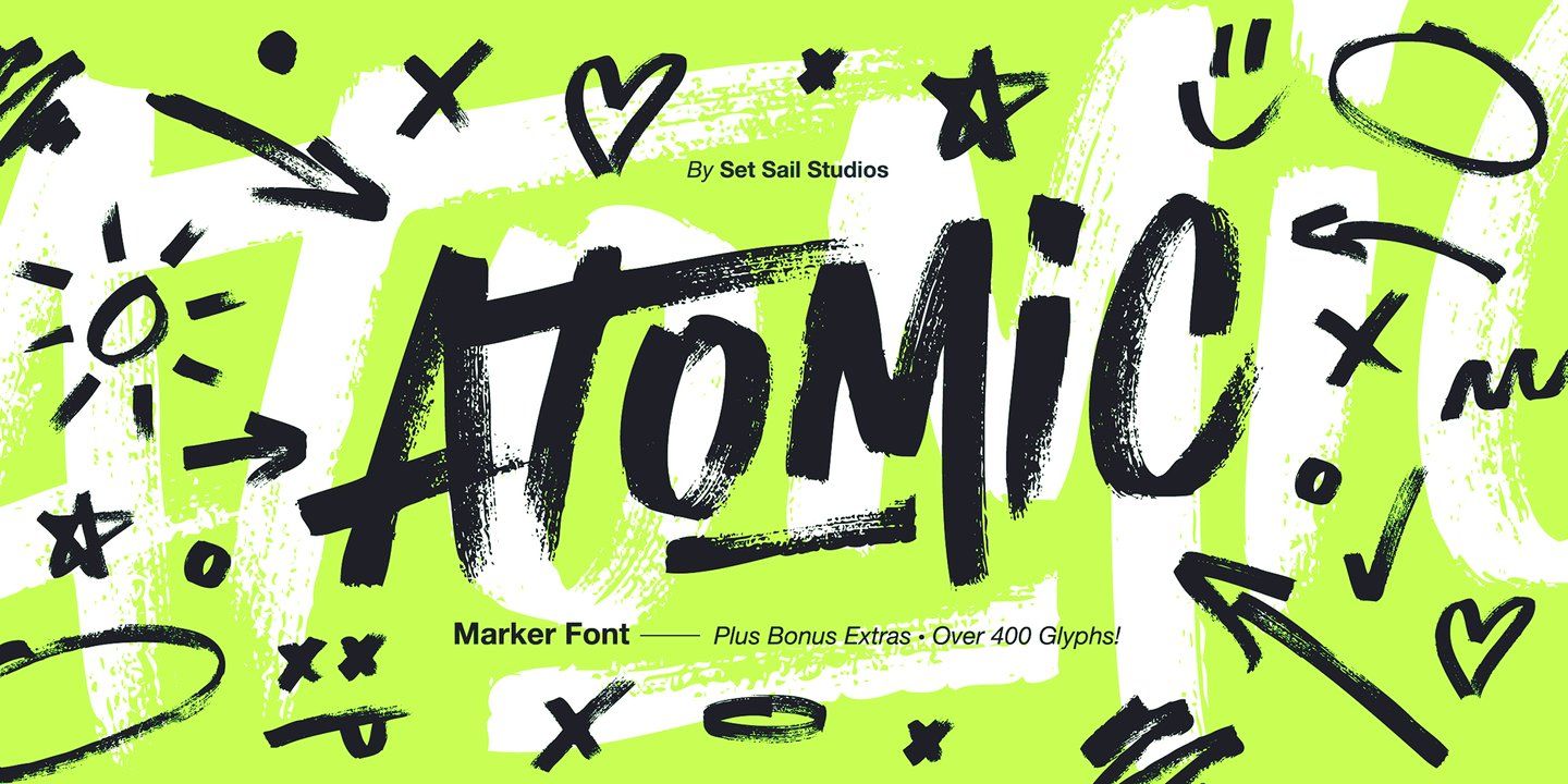 Set Sail Studios 涂鸦笔触聚丙烯酸手绘毛笔标记专辑封面文字设计英文字体+涂鸦包 Atomic Marker 设计素材 第1张