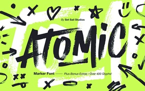 Set Sail Studios 涂鸦笔触聚丙烯酸手绘毛笔标记专辑封面文字设计英文字体+涂鸦包 Atomic Marker