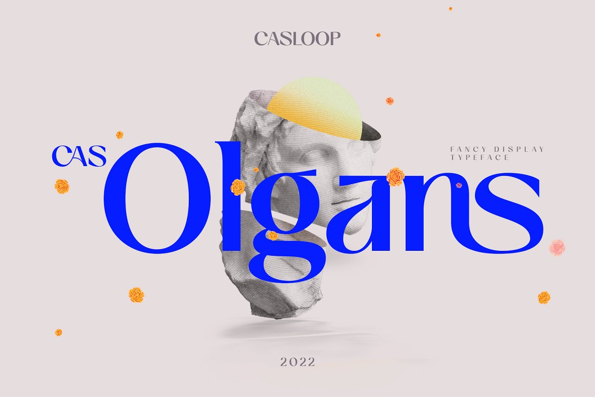 蒸汽波风格优雅文艺复兴雕塑海报封面半衬线英文字体 Cas Olgans 设计素材 第1张