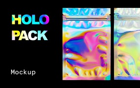HOLO 新潮全息霓虹艺术包装设计高分辨透明塑料袋PSD模板+PNG素材