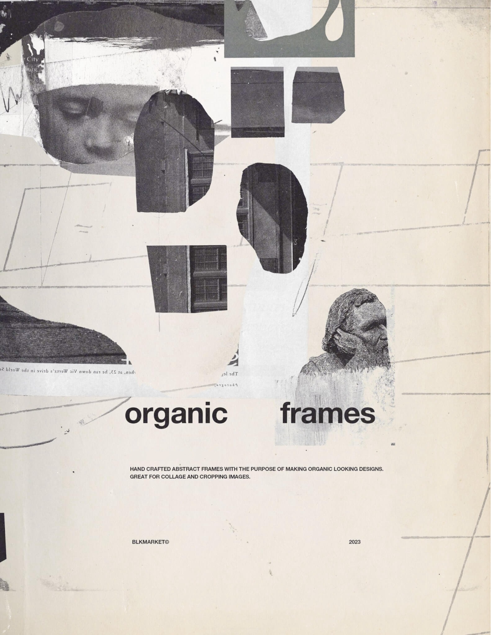 Blkmarket 一套独特优质有机艺术抽象框架海报设计图形&高分辨率真实纸张纹理感背景图 Organic Frames – Hand Cut Frame PNGs , 第7张