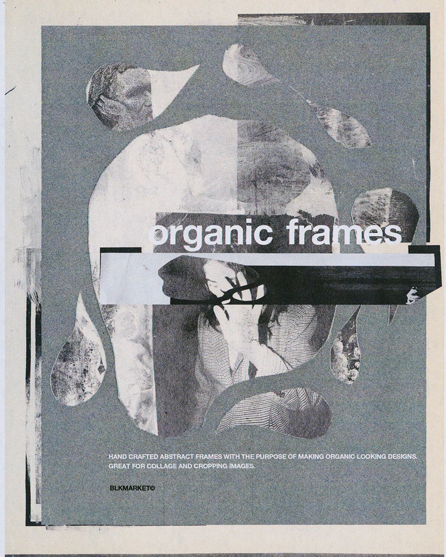 Blkmarket 一套独特优质有机艺术抽象框架海报设计图形&高分辨率真实纸张纹理感背景图 Organic Frames – Hand Cut Frame PNGs , 第1张