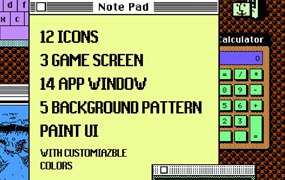 80年代老式计算机用户界面UI图标像素风格设计元素PSD模板 Macintosh UI Elements
