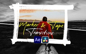 达芬奇 + AE 15种涂鸦标记时尚视频 转场过渡模板+音效 Marker & Tape Transitions Vol. 1