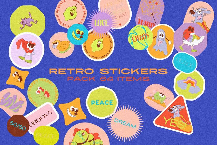80年代迪士尼卡通复古潮流拼贴艺术贴纸PNG/AI矢量、杂志、产品包装、海报设计图形 Retro Vibe Stickers , 第2张
