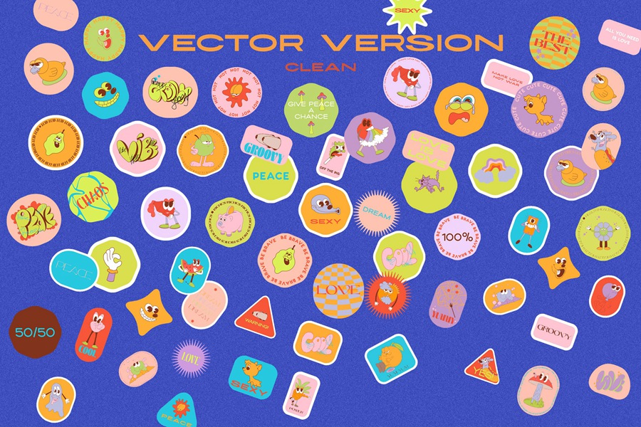 80年代迪士尼卡通复古潮流拼贴艺术贴纸PNG/AI矢量、杂志、产品包装、海报设计图形 Retro Vibe Stickers , 第3张