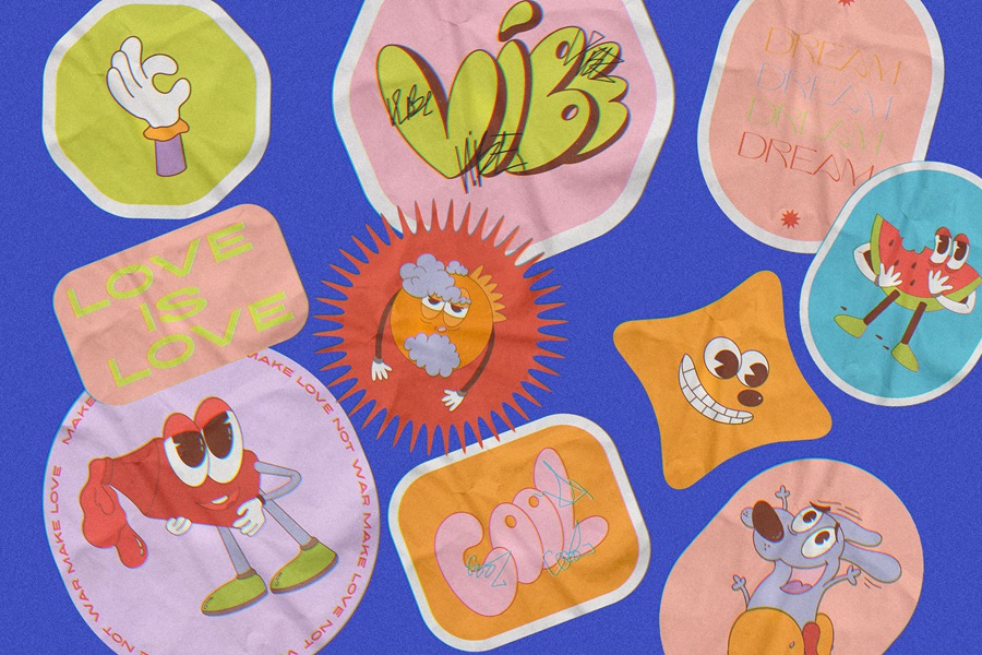 80年代迪士尼卡通复古潮流拼贴艺术贴纸PNG/AI矢量、杂志、产品包装、海报设计图形 Retro Vibe Stickers , 第8张