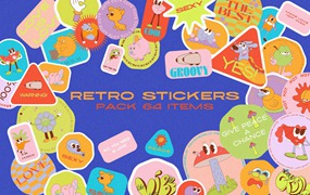 80年代迪士尼卡通复古潮流拼贴艺术贴纸PNG/AI矢量、杂志、产品包装、海报设计图形 Retro Vibe Stickers