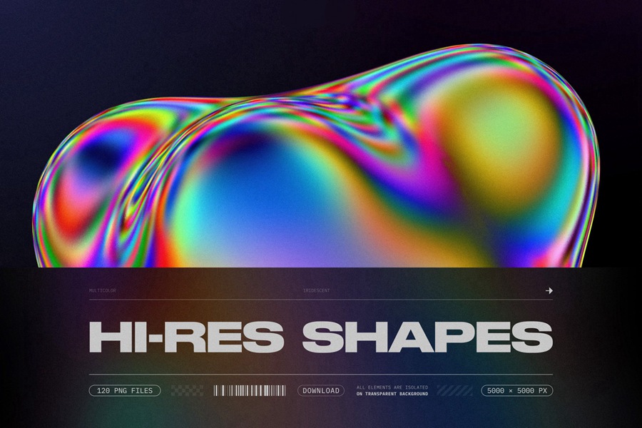 120个高分辨率彩虹渐变色几何 3D形状渲染 Iridescent geometric 3D shapes Vol.3 , 第2张