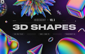 120个高分辨率彩虹渐变色几何 3D形状渲染 Iridescent geometric 3D shapes Vol.3