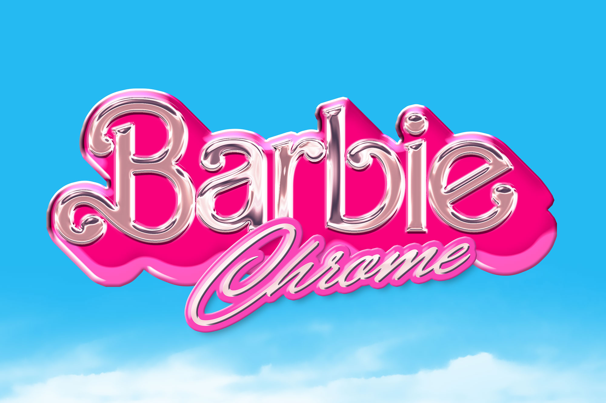 金属镀铬美学时髦电影海报文本标题Photoshop模板 Barbie Chrome Text Effect , 第1张