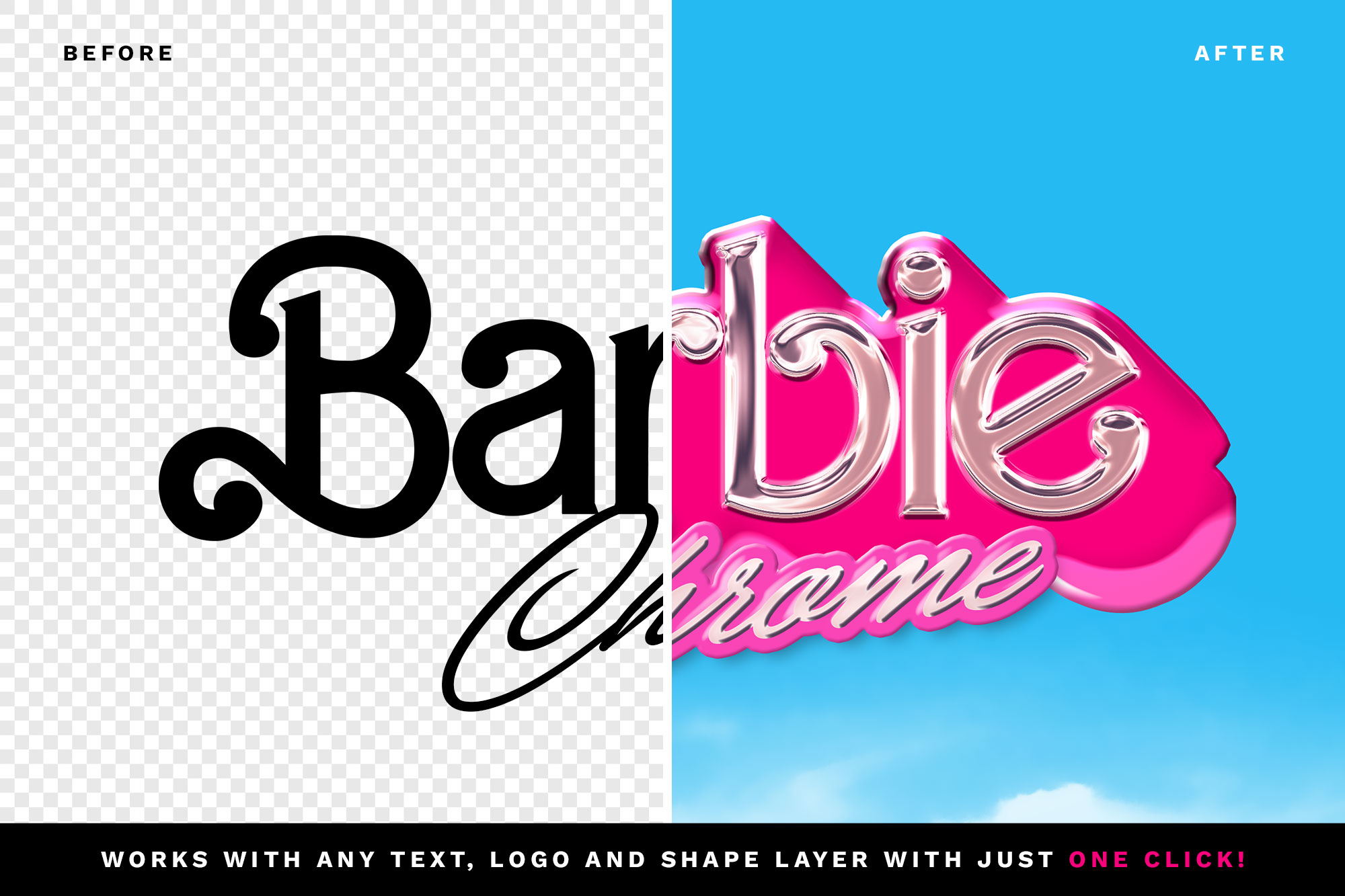 金属镀铬美学时髦电影海报文本标题Photoshop模板 Barbie Chrome Text Effect , 第2张