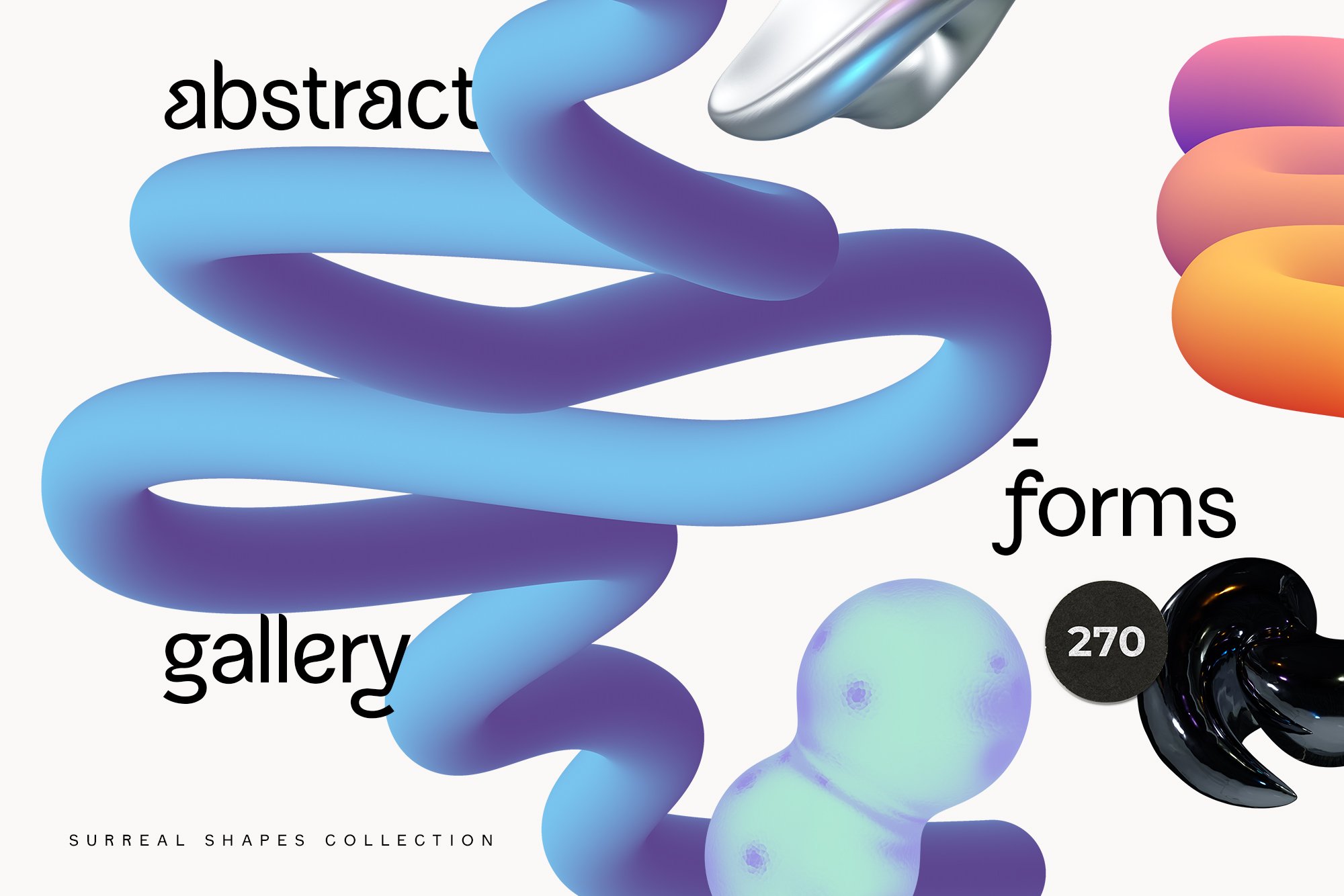 270个抽象全息形状渐变混合艺术创作后现代海报3D图形 ABSTRACT holo shapes gradients blend , 第1张