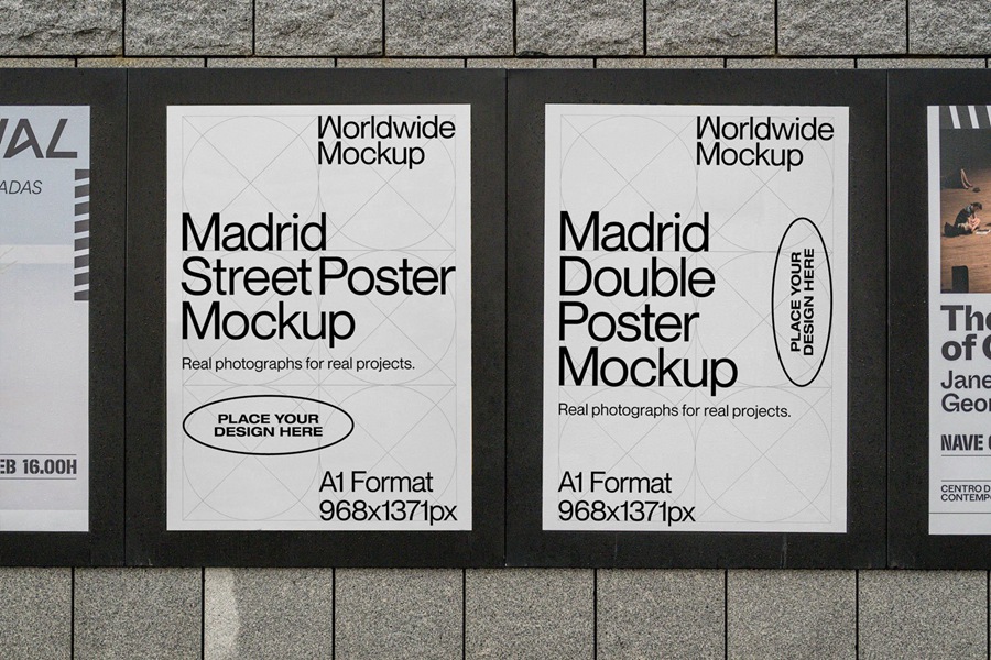 Madrid Double Poster Mockup 马德里双海报广告样机PSD模板 , 第1张