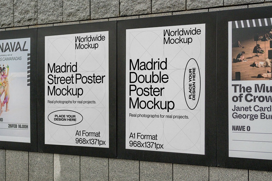 Madrid Double Poster Mockup 马德里双海报广告样机PSD模板 , 第2张