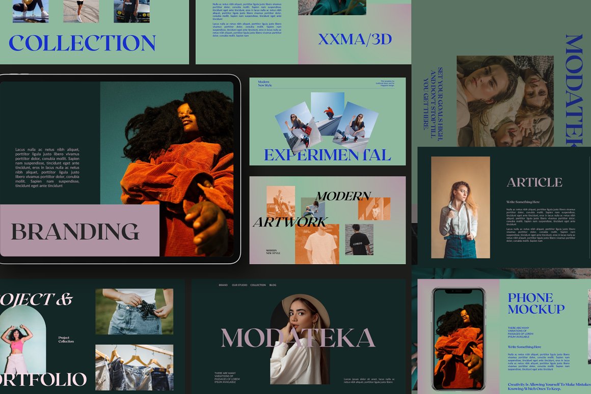 30页现代时尚女性化摄影品牌设计作品集项目策划演示文稿PPT模板 Modateka – Brand Kit Powerpoint , 第1张