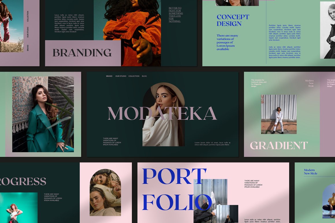 30页现代时尚女性化摄影品牌设计作品集项目策划演示文稿PPT模板 Modateka – Brand Kit Powerpoint , 第2张