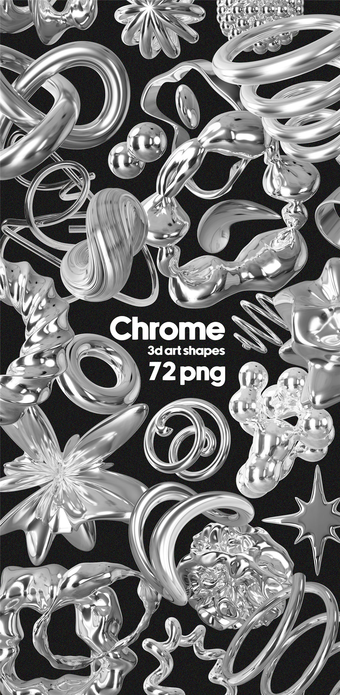 200多款未来超现实主义3D立体金属镀铬Y2K复古风抽象艺术图形PNG免抠图设计素材 Chrome 3D Design Collection , 第2张